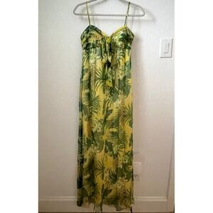 Sue Wong Sweatheart Silk Dress Sz 6 Hawaiian Floral Boho Summer Beachy Green NWT